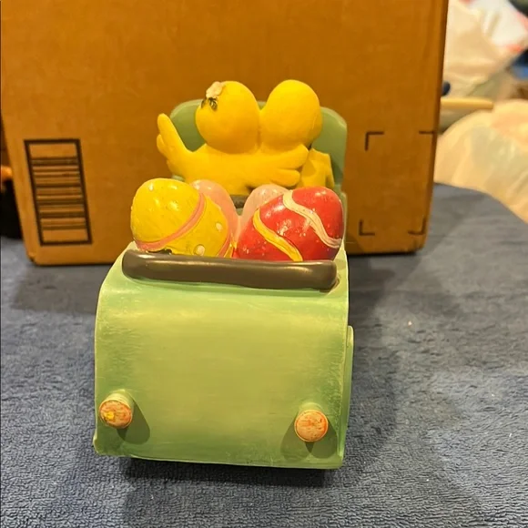 Green Vintage Toy Car with Yellow Duck and Easter Eggs - Picture 6 of 7